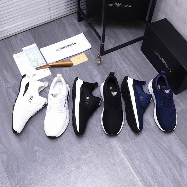 商品商标：Armani 阿玛尼 休闲鞋 正码码数: 38-44 45订做不退换 商品材料：精选牛皮拼接透气网鞋面 空气层舒适内里 橡胶大底